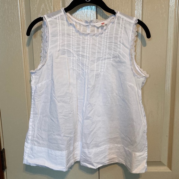 Levi’s High Neck Button Back White Cotton Tank Blouse - Picture 2 of 8